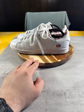 adidas White Leather Low-Top Sneakers with Multicolor Trim